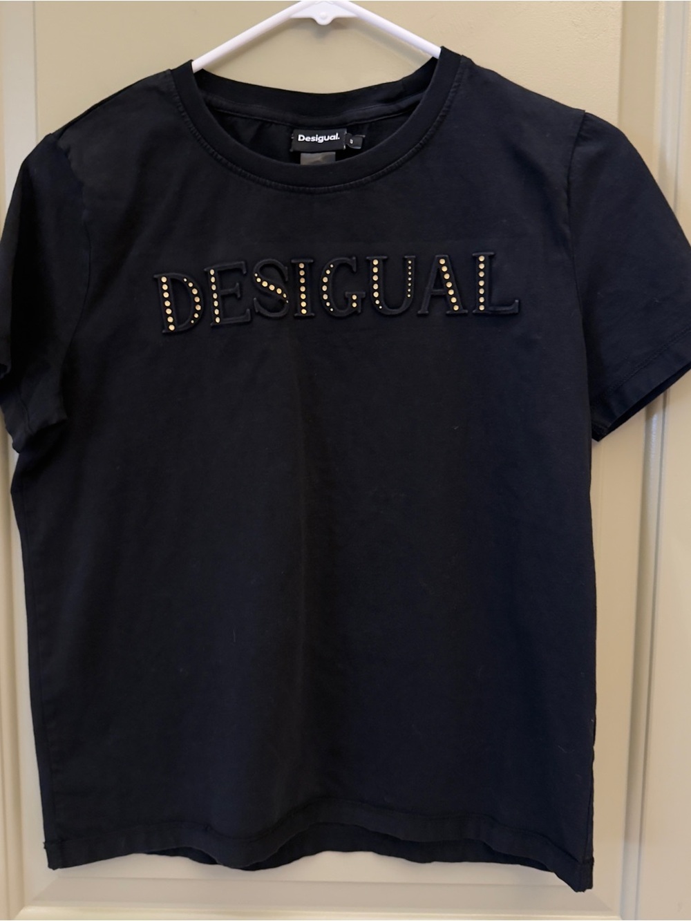 Desigual Black Short Sleeve Tee with Studded Logo Letters